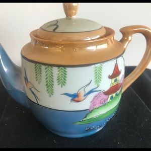 Teapot Vintage Lustreware Iridescent Teapot w/Lid Japan Peach Floral